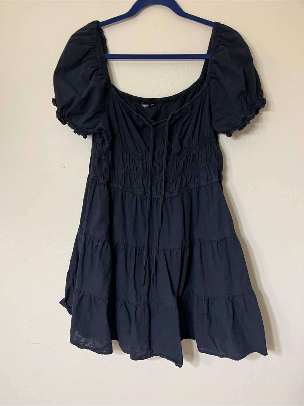 SHEIN Black Puff Sleeve Tiered Mini Dress